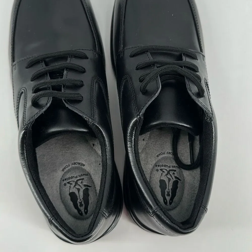 NIB Hush Puppies Ty Big Boys Leather Lace Up Oxford Dress Shoes Black‎ Size 6.5M